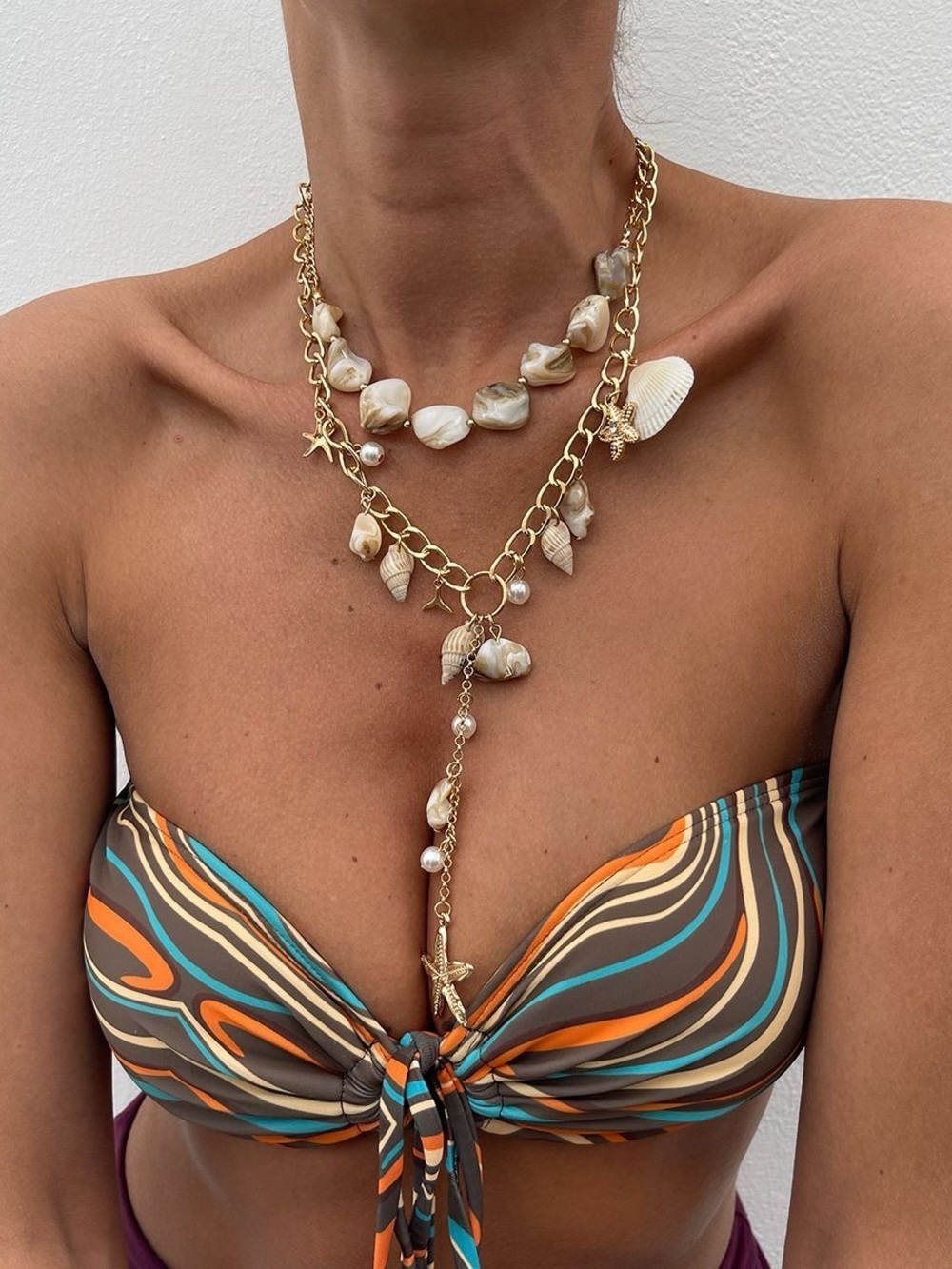 Gold Shell & Pearl Layered Necklace - Women's Beach Charm
